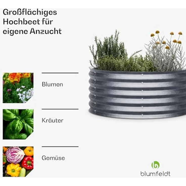 Blumfeldt High Grow Half Circle Hochbeet - 200-l aus Galvalume-Stahl, Rost- und Frostsicher, 43 cm Höhe, Silber – Bild 4