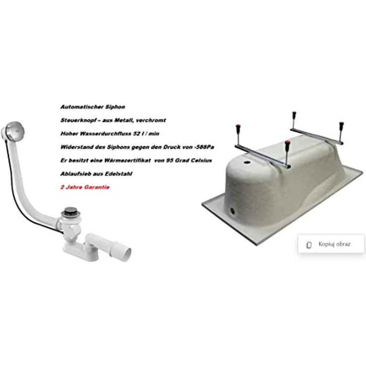 Besco BADLAND Badewanne CONTINEA 150x70 cm, rechteckige Acryl Wanne in Weiß mit Premium Styroporverkleidung, Füßen und Chrom Automatik Ablaufgarnitur, 4in1 Komplettset Made in EU – Bild 5