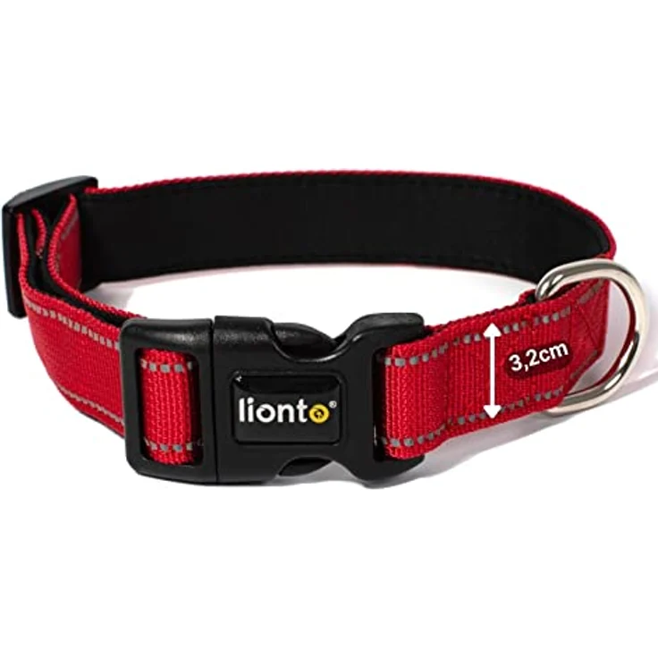lionto Hundehalsband XL, strapazierfähiges Nylon mit weicher Neoprenpolsterung, 360° reflektierend, Klickverschluss und stufenlos verstellbar, rot – Bild 4