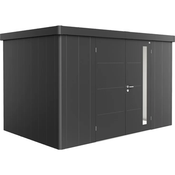 Biohort Gerätehaus Neo 2D Doppeltür 348 x 236 cm dunkelgrau-metallic, 3-fach Verriegelung, Gasdruckfeder, optionale Innenverkleidung und Isolierung