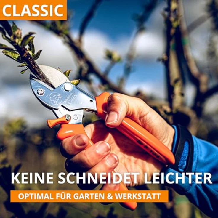 Original Löwe 5 Profi Amboss Gartenschere 5.104 mit rostfreier und antihaftbeschichteter Stahlklinge - handliche und kleine Ambossschere ideal zum Schneiden von Obstbaum Apfelbaum Kirschbaum Links- und Rechtshänder klein und mittelgroß – Bild 4
