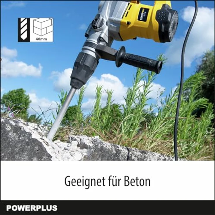 POWERPLUS Elektro-Schlagbohrmaschine POWX1179, 1600 W, Schlagbohren, Meißeln und Meißeldrehen, 9 J, SDS max, inkl. 3 Zubehörteile – Bild 2