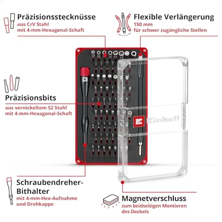 Einhell Präzisionsbit-Set 66-teilig, S2 Stahl Bits mit 4-mm-Hexagonal-Schaft und flexibler Wellenverlängerung – Bild 3