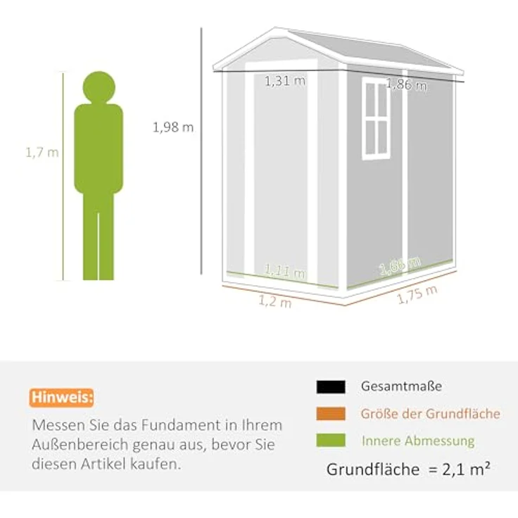 Outsunny Gerätehaus 2,1m², Wasserdichtes Gartenhaus mit Pultdach, Abschließbarer Tür und Aluminiumrahmen, Grau – Bild 7