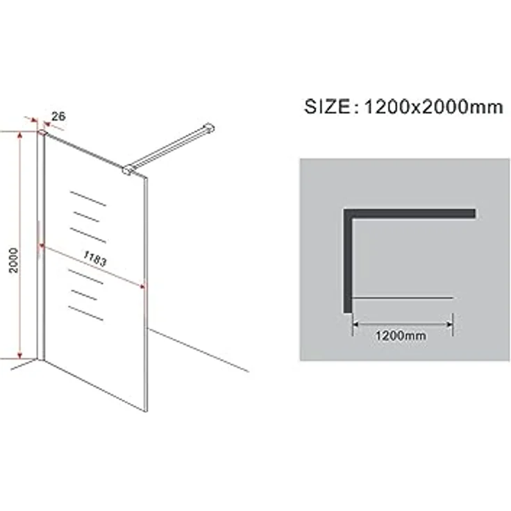 Glasdeals Walk-In Duschwand AQUOS-3502, 120 x 200 cm, Klarglas ESG, 10 mm, Easy-Clean, Aluminiumprofile mit verdeckter Verschraubung, flexible Wandausgleichsmöglichkeiten – Bild 3