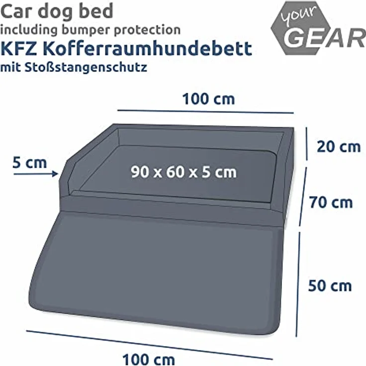 your GEAR Termoli 100 x 70 cm - Hundebett für Auto Kofferraum mit Ladekantenschutz, Hundekorb, Hundematte, Reisebett – Bild 2