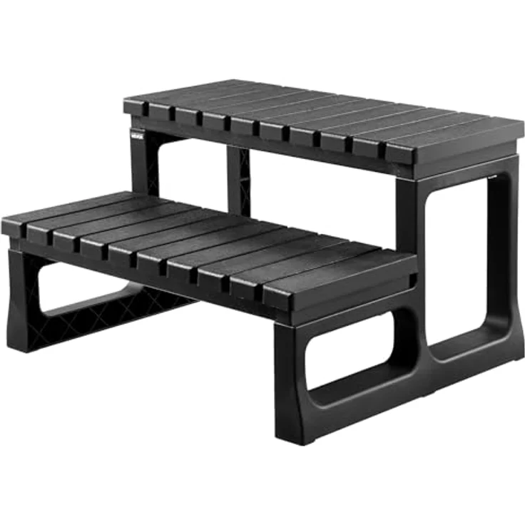 VEVOR 2-stufige Pooltreppe, PP-Leiter für oberirdische Pools, 599,44 mm breit, schwarze Außentreppe mit 145,15 kg Tragkraft und rutschfester Lauffläche – Bild 9
