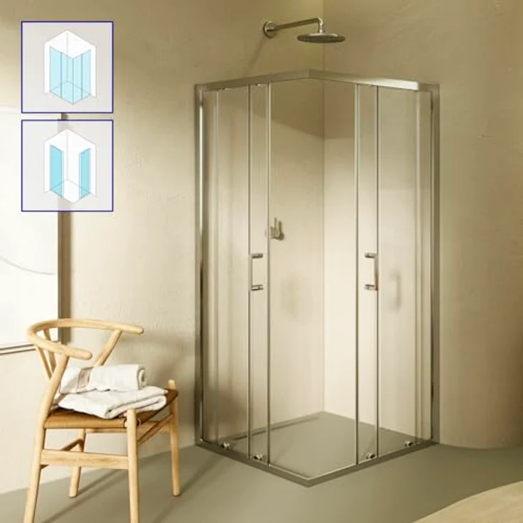 i-flair Schiebetür Duschkabine DK77, 95x95x180 cm aus durchsichtigem 6 mm ESG mit silbernen Profilen und Easy-Clean System – Bild 2