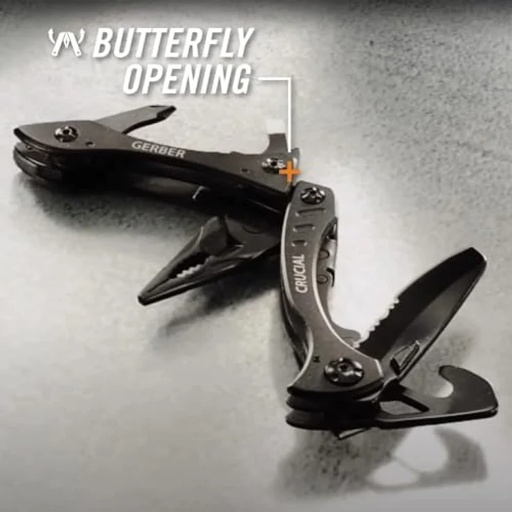 Gerber Crucial Multi-Tool, 9 Funktionen mit Gürtel-Clip, Gurtschneider, Liner-Lock, Länge 9,1 cm, Schwarz, 31-001518 – Bild 5