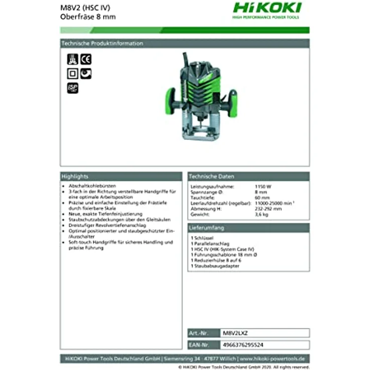 HIKOKI M8V2 Oberfräse – Bild 2