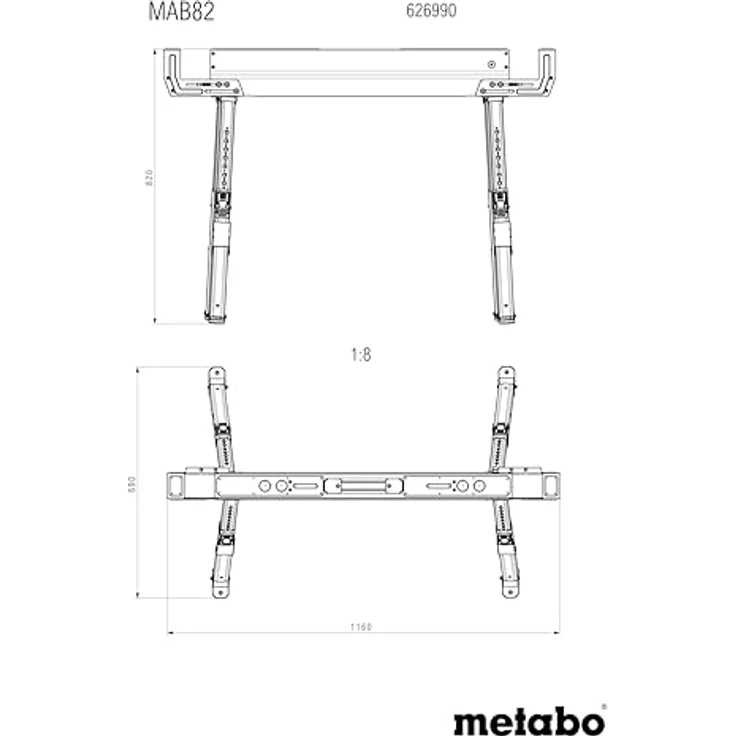 metabo Klappbock Metabo MAB 82 Arbeitsbock Set 520 kg 820 mm 2 Stk. (626990000), belastbar bis 520 kg und klappbar – Bild 3