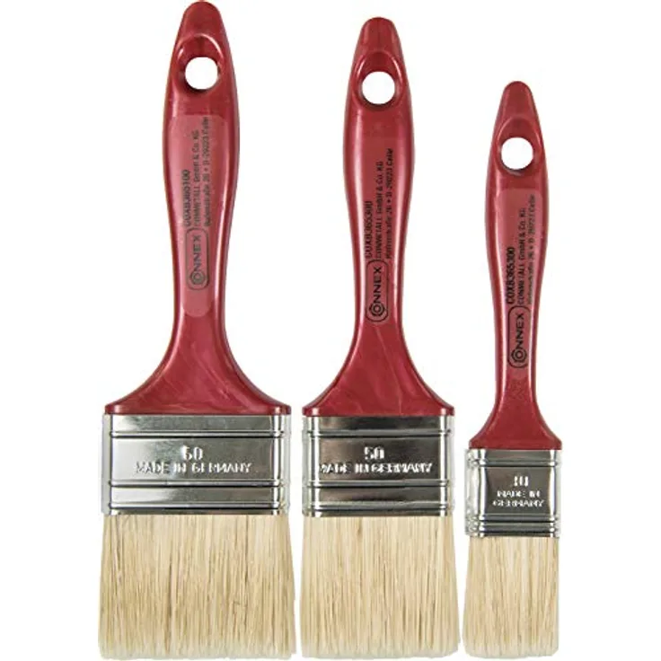 Connex Pinsel-Set 3-teilig - Für wasserbasierte & lösemittelhaltige Farben - Drei Flachpinsel mit 30 - 60 mm Breite - Helle Kunststoffborsten - Borstenstärke 6 / Malerpinsel / COXB365100