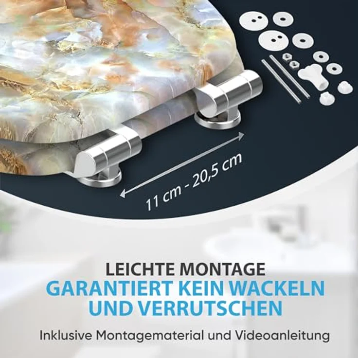 Sanilo WC Sitz Marmor Braun, Toilettendeckel aus Holz mit Absenkautomatik, antibakterieller Oberfläche, belastbar bis 200 kg – Bild 7