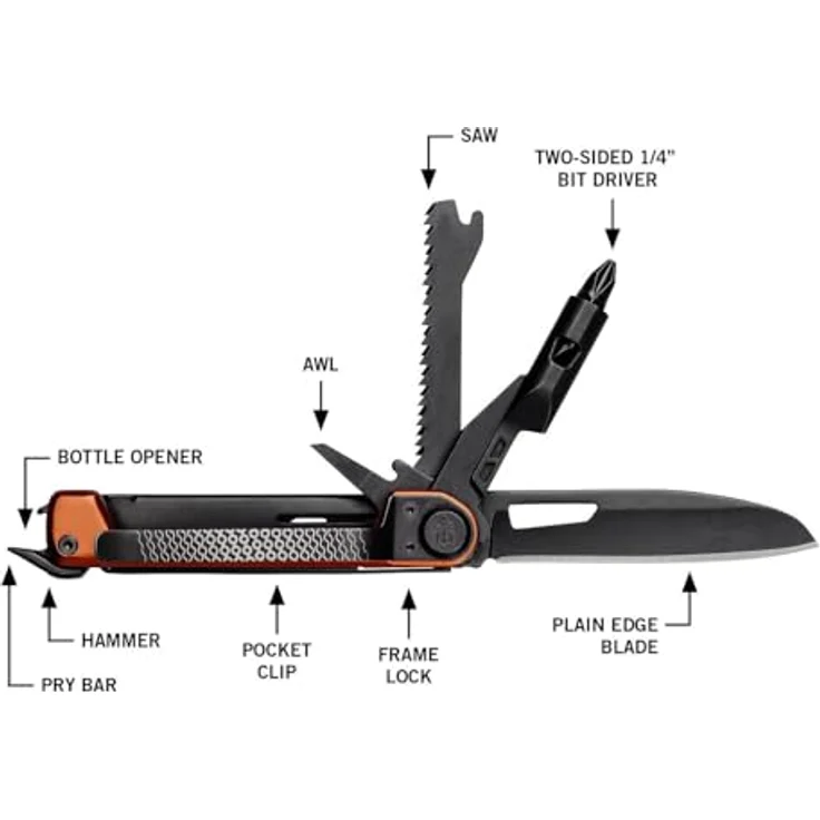 Gerber ArmBar Trade, Multitool mit 8 Funktionen, Taschenmesser mit glatter Klinge, Schraubendreher mit Wechselbit, Schwarz/Orange, Edelstahl/Aluminium – Bild 2