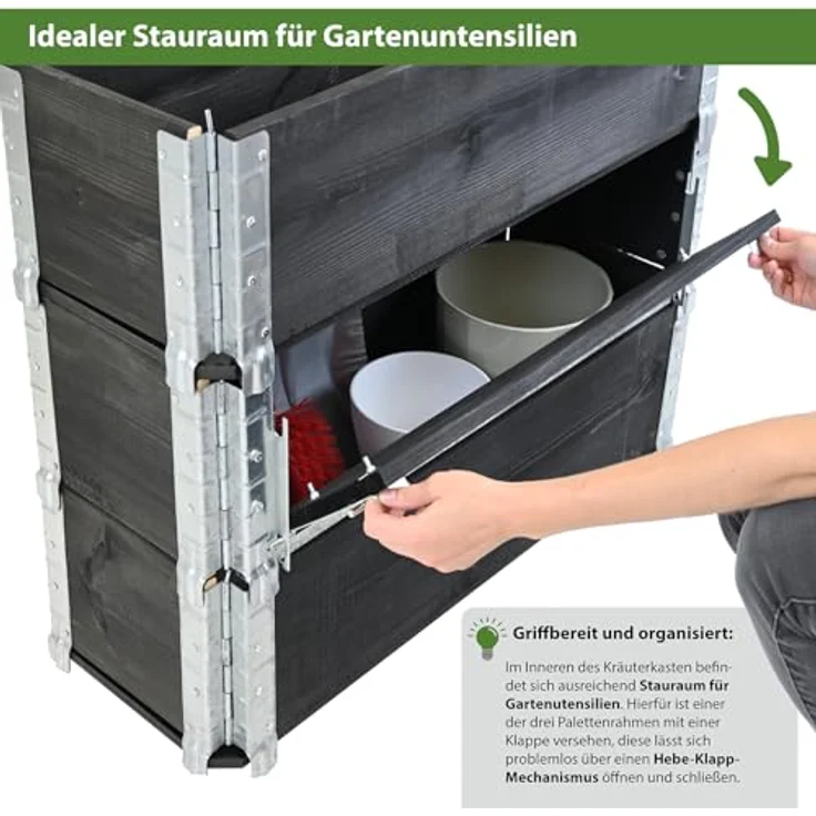 TRUTZHOLM Hochbeet aus Holz Kräuterbeet mobiler Einsatz Feststellbremsen 80x30x68 cm für Garten und Balkon, mit Stauraum Fach, teilbar, flexibel, Rollbrett – Bild 4