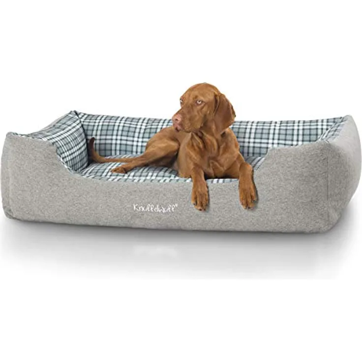 Knuffelwuff Hundebett Lennard aus Velours mit Karomuster XL 105 x 75cm Grau/Grün