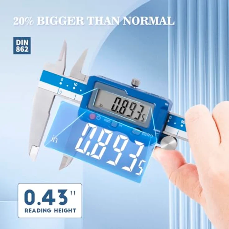 DASQUA Digitaler Messschieber 200 mm / 8 Zoll, Präzisions-Schieblehre aus Edelstahl mit großem LCD-Display, Auto-Off, Genauigkeit ±0,03 mm, inkl. Schutzbox und Ersatzbatterie – Bild 3