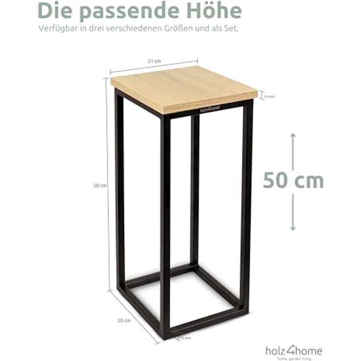 holz4home® Blumenständer Dekoständer MDF Sonoma Eiche mit Metallgestell, Loft- und Industriestil, natürliche Eleganz – Bild 6