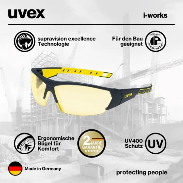 Uvex 9194365 i-Works Schutzbrille - Arbeitsbrille - Gelb - 1 Stück – Bild 2