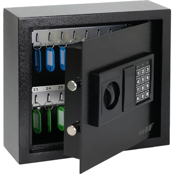 HMF Schlüsseltresor 30 Haken, elektronischer Schlüsselsafe mit Zahlencode und robuster Stahl-Tür, 30 x 28 x 10 cm, schwarz – Bild 1