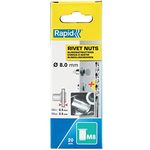 Rapid Nietmuttern M8, 0,5-3,5mm Klemmbereich, 20 Stk. Gewindenieten Stahl, Set Inkl Bohrer, für nietmutternzange
