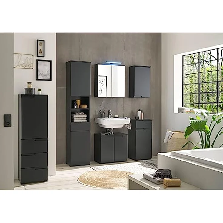 SPICE Badezimmer Waschbeckenunterschrank in Schwarz matt - Bad Unterschrank Badezimmerschrank mit viel Stauraum - 60 x 57,5 x 32 cm (B/H/T) – Bild 3