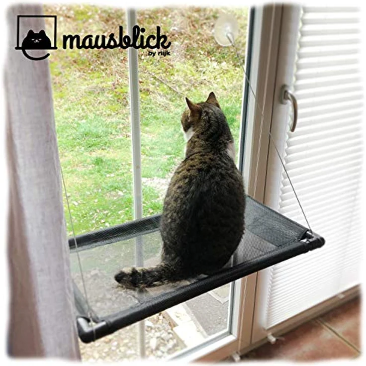 riijk Fenster Katzenhängematte für Katzen bis 23 kg, extra Stabiler Fensterliegeplatz für Katzen | Katzen Fensterliege | Katzenliege Fenster Platz für kleine Fenster – Bild 1