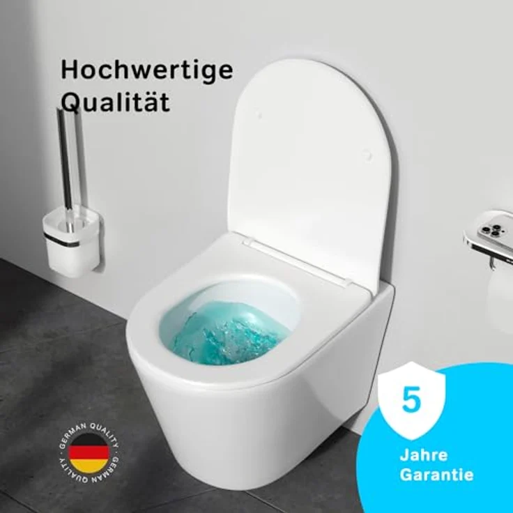 Spülrandloses Wand-Hänge-WC mit SoftClose-Toilettensitz - Wand-WC Hängend ohne Spülrand, AquaSpin Hänge-Toilette Spülrandlos aus Keramik, Toilette für Gäste-WC, AM.PM Spike CPA1900SC, Weiß – Bild 3