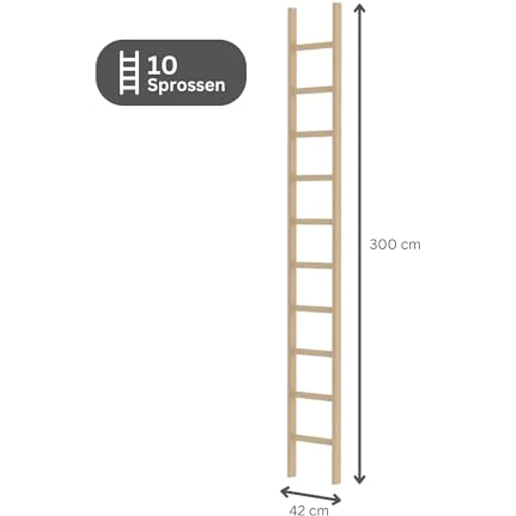 PROREGAL Sprossen-Anlegeleiter Holz ohne Traverse | 10 Sprossen | Leiter, Teleskopleiter, Trittleiter, Bockleiter, Sprossen-Doppelleiter – Bild 2