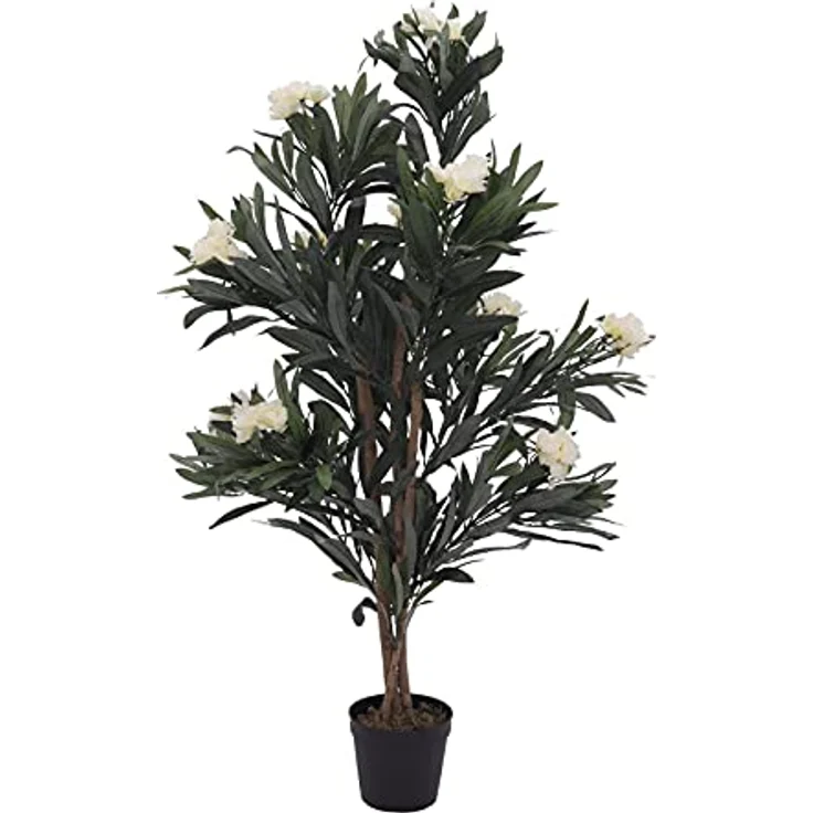 EUROPALMS Oleanderbaum, Kunstpflanze, weiß, 120 cm | Oleanderbaum mit weißen Blüten - Preisvergleich – Bild 1