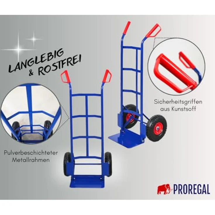 PROREGAL® Sackkarre ODIN Traglast 200kg HxBxT 119x55x44cm Lufträder Blau – Bild 5