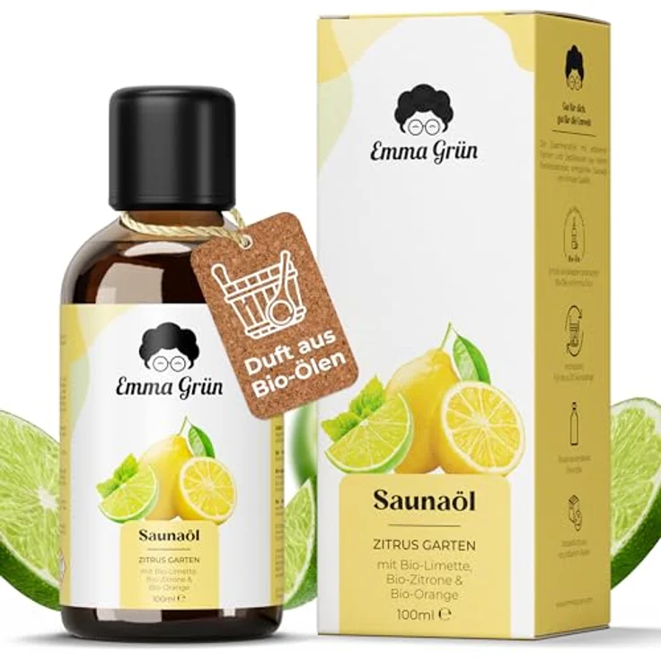 Emma Grün® Saunaaufguss Bio 100ml, Citrus Aufgussmittel mit ätherischen Bio-Zitrusölen, fruchtig-frischer Duft aus Orange, Zitrone & Limette – Bild 1
