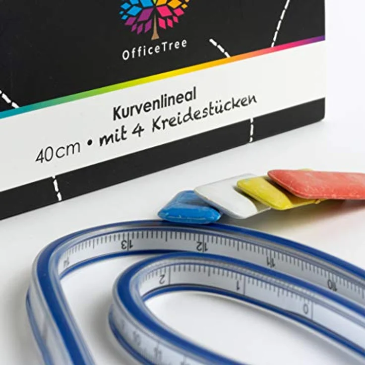OfficeTree Flexibles Kurvenlineal 40 cm - 16 Zoll - Kurvenlineal Schneiderbedarf - Kurvenlineal Flexibel Nähen & Zeichnen mit perfektem Werkzeug - Flexibles Lineal inkl. 4x Kreide – Bild 4