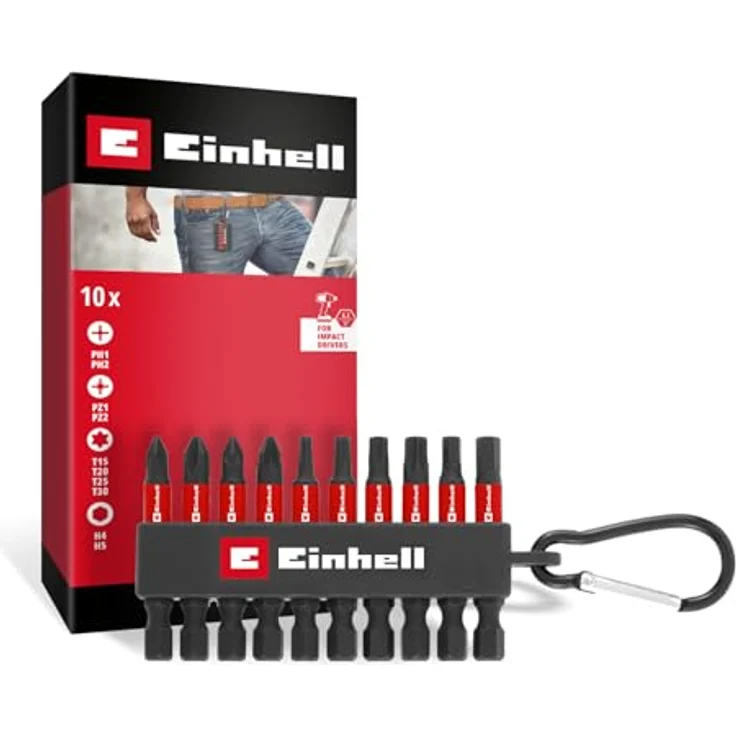 Einhell Impact-Bit-Set, 10-tlg. mit 50-mm-Bits aus S2-Stahl und Karabinerhaken für mobile Anwendungen – Bild 1