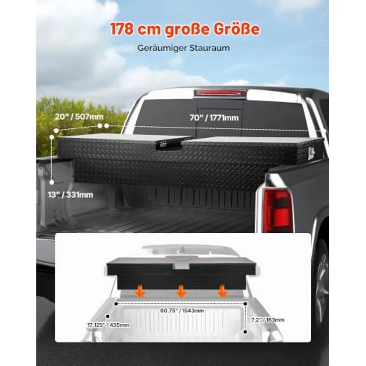 VEVOR Crossover Lkw Werkzeugkasten, abschließbar & wasserdicht, 1771 x 507 x 331 mm, Aluminium mit seitlichen Griffen, schwarz – Bild 2