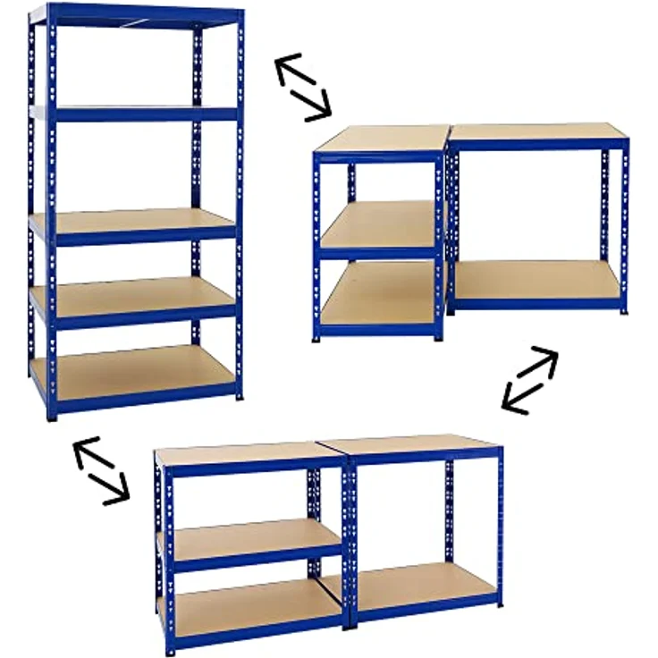 Proregal Schwerlastregal Tiger, H 180 cm x B 90 cm x T 60 cm, 5 Böden, Traglast 265 kg pro Boden, Steckmontage, Blau – Bild 5