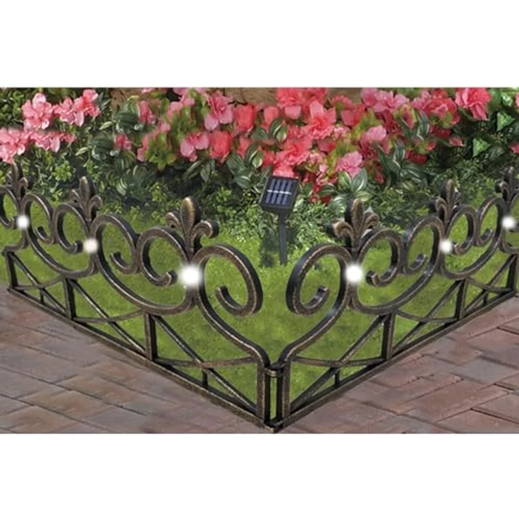 HTI-Living Zierzaun Solar Lilie, Beetumrandung mit Solarbeleuchtung, Set aus 4 Zaunelementen, 240 cm Gesamtlänge, 60x32.5 cm, witterungsbeständiger Kunststoff – Bild 2