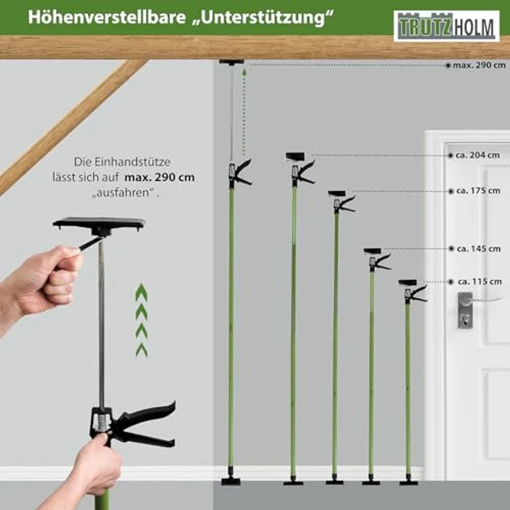 TRUTZHOLM 5x Profi Einhandstütze, Teleskop-Deckenstütze bis 290 cm, Spannbereich 115-290 cm, stabile Konstruktion bis 30 kg – Bild 3