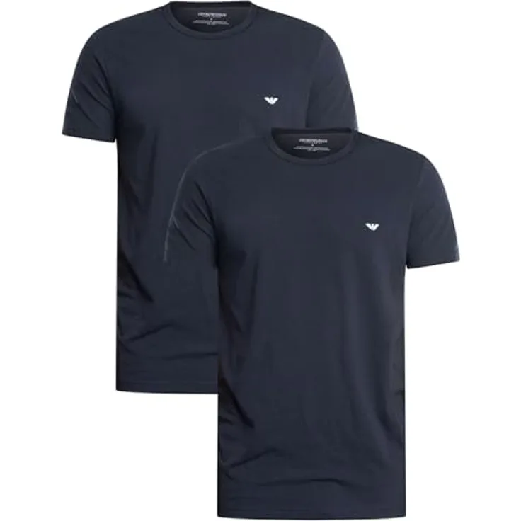 Emporio Armani T-Shirt Casual, Mehrfarbig, Herren, 2er Pack, Rundhalsausschnitt, elastischer Baumwoll-Single-Jersey, Größe S