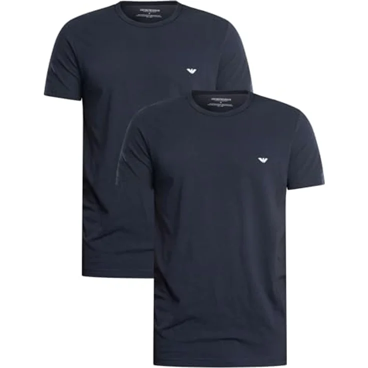 Emporio Armani T-Shirt Casual, Mehrfarbig, Herren, 2er Pack, Rundhalsausschnitt, elastischer Baumwoll-Single-Jersey, Größe S – Bild 1