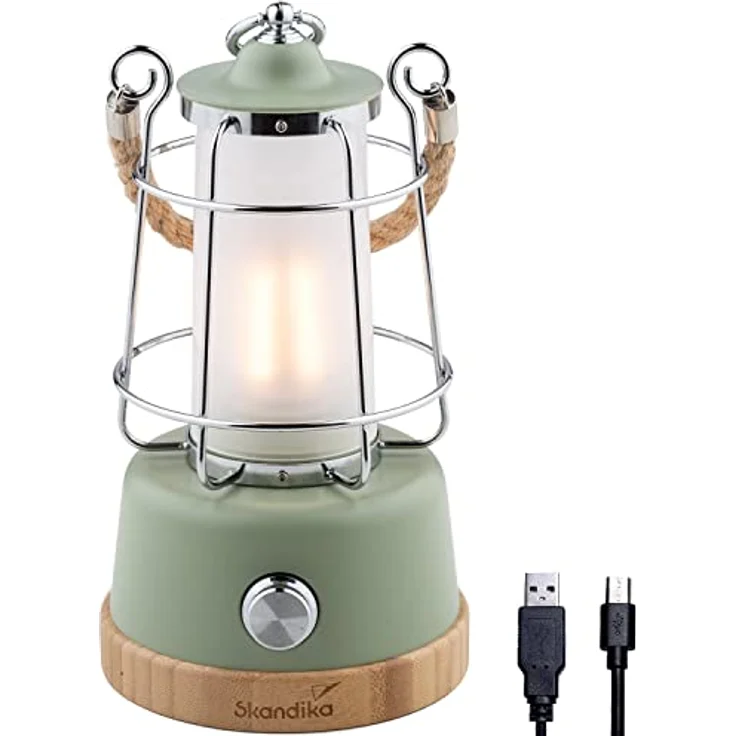 Skandika LED-Lampe Kiruna | Retro Outdoor Campinglampe mit Powerbank, stufenlos dimmbar, kabellos, Akku, aufladbar, USB, warm- und kaltweiß, 75h Leuchtzeit (Kiruna grün) – Bild 1