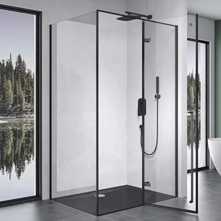Mai & Mai Duschkabine Rav64, Eckdusche 80x100cm mit 6mm ESG-Sicherheitsglas, Schwarz, inkl. NANO-Beschichtung und Handtuchhaken – Bild 2