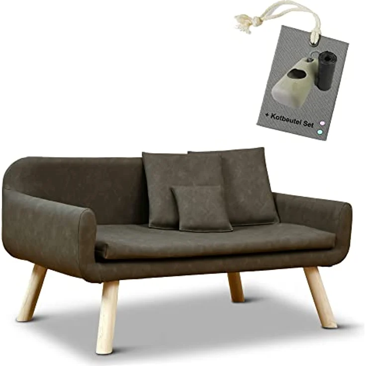 Rohrschneider Hundesofa Abwaschbar Große und Mittlere Hunde Kunstleder Braun/Grau XL – Bild 3