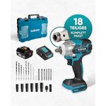 Gjemax Akku Schlagschrauber 18V 520Nm, 1/2 Zoll Drehschlagschrauber mit 6.0 Ah Lithium Akku und Schnellladegerät, Bürstenloser Motor, hohes Drehmoment