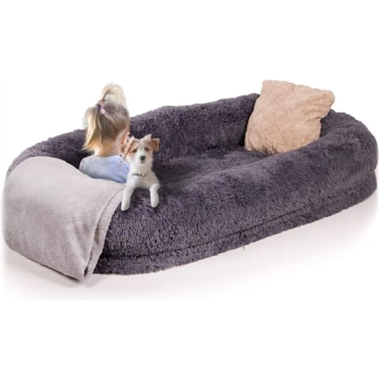 LITTLE LORD | Hundebett, Hundekorb XXL-Bett Ceddie für sehr große Hunde, dunkelgrau 190 x 105 x 30cm, Schlaf-Set für Mensch & Tier - inkl. Decke & Kissen
