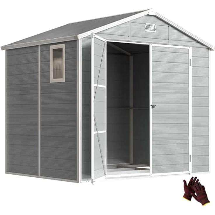 Outsunny Gerätehaus 4,1m², Geräteschuppen mit Satteldach, hellgrau, abschließbare Tür und Belüftungsöffnungen, 240 x 190 x 228 cm – Bild 1