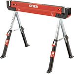 STIER Falt-Arbeitsbock Sägebock höhenverstellbar 590 kg, rutschfester Stand und Arbeits-Oberfläche, Klappbock, Arbeits-Unterstellbock, Sägebock, Metallbock, Tischbock klappbar