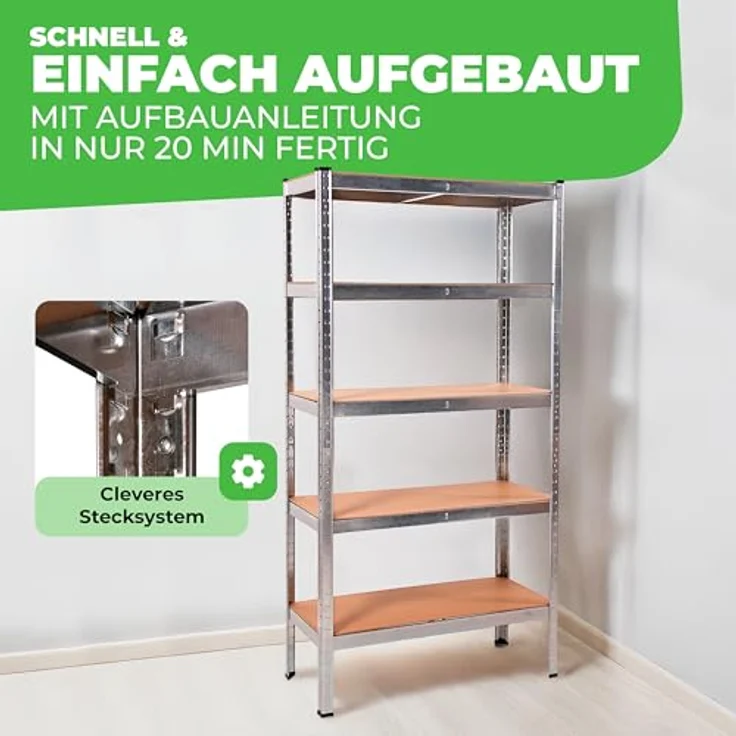 ONDIS24 Schwerlastregal Metallregal Thomas, 90 x 40 x 180 (H) cm, 875kg belastbar, 5 Einlegeböden, 2-tlg. – Bild 3