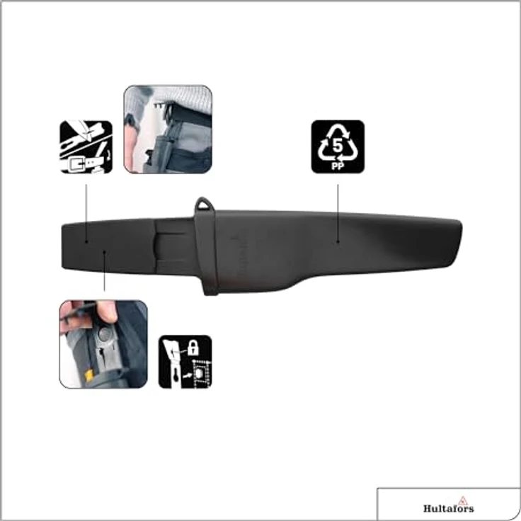 Hultafors Handwerkermesser RFR, Allzweckmesser mit rostfreier Edelstahlspezialklinge, ultraresistentem Kunststoff-Griff, inklusive Holster und Halterung für Arbeitshose, 20,8 cm Länge, 9,3 cm Klingenlänge – Bild 4