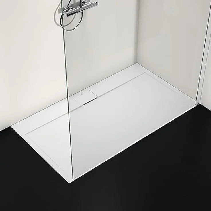 Ideal Standard Ultra Flat S i.life Rechteck-Brausewanne, 1400x800x30mm, hochwertiger Solid Polymer-Mineralguss, Natursteinoptik, mittiger Ablauf 90mm – Bild 4